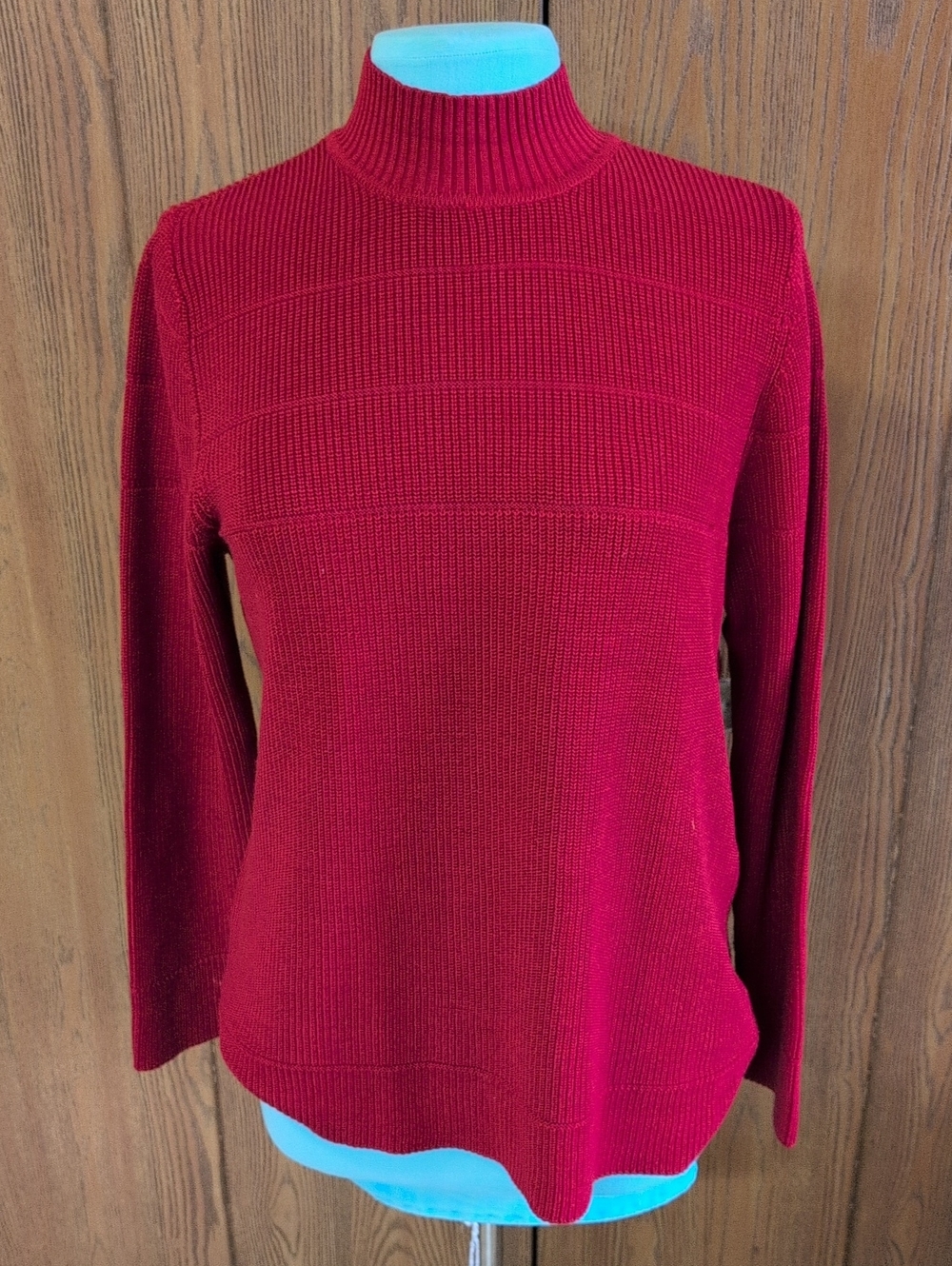 Silk Red Mock Neck  Ribbed Pullover
